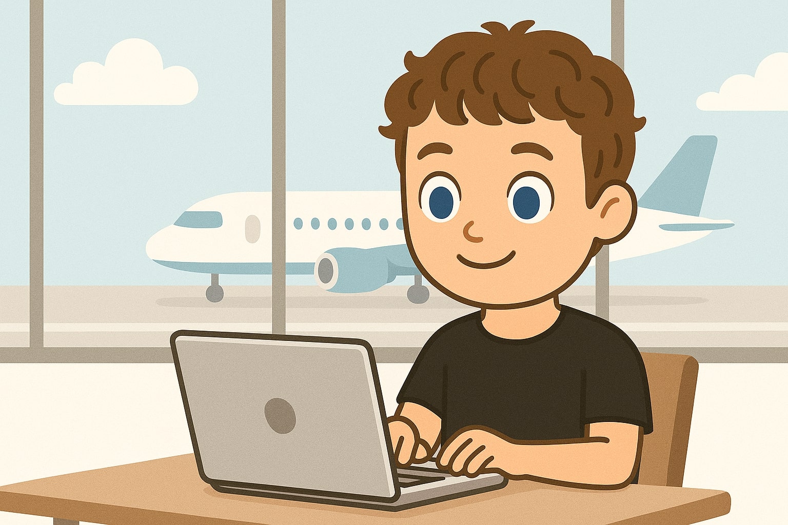 Me at the airport, so focused on my screen that I don't notice my flight is half an hour late